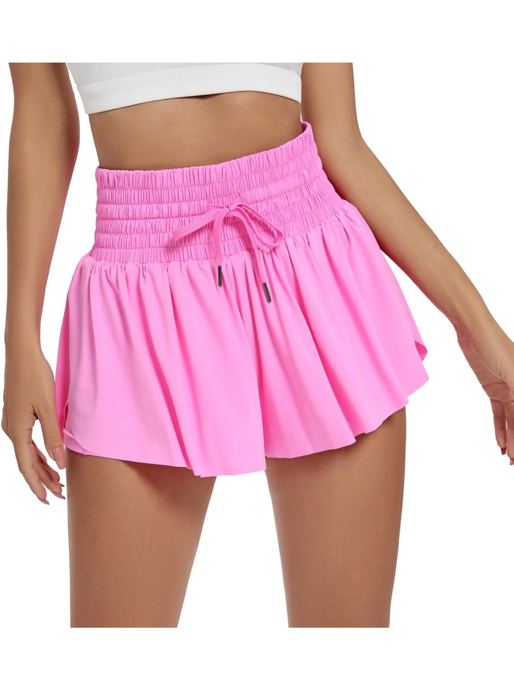 High-Waist Flowy Pink Smocked Waist Shorts Size XSmall